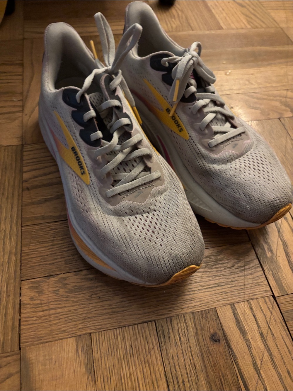 Brooks Ghost Women's Running Sneakers — Light Gray with Yellow Accents